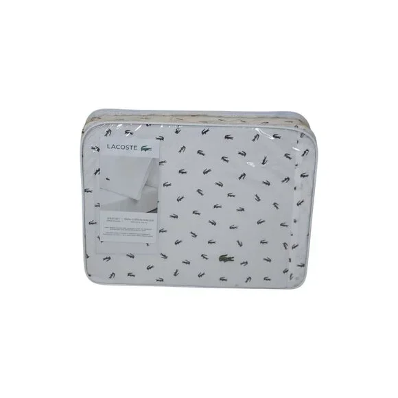 Lacoste Cotton Percale Full Sheet Set Croc Pattern Soft Breathable Material - Picture 9 of 12